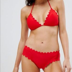 South Beach scalloped-edge red bikini